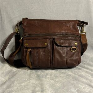 Fossil Morgan Traveller Dark Brown  Leather Messenger Bag with Crossbody Strap